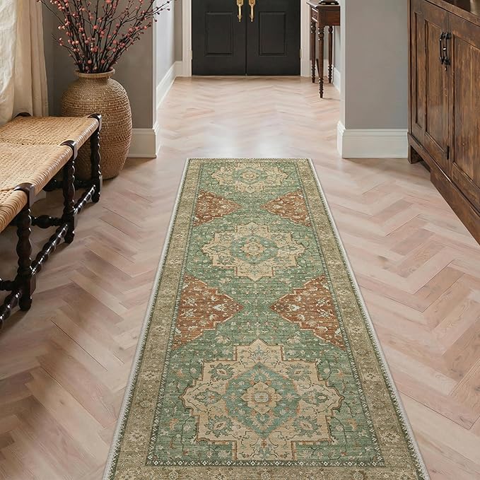 GENIMO Runner Rug 2'6"x8 Machine Washable Non Slip Vintage Hallway Runner Rug, Low Pile Lightweight Rugs for Indoor Entryway, Hallway, Kitchen and Corridor