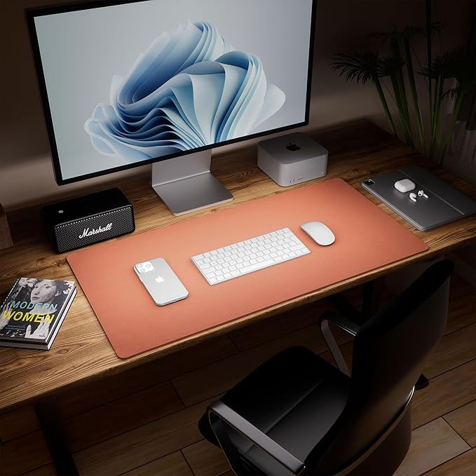 Aothia Dual-Sided Desk Mat - Leather & Cork Desk Protector, Large Mouse Pad & Writing Pad for Office/Home, Maple Brown (37.8"x17")