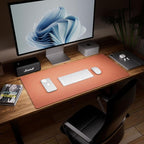 Aothia Dual-Sided Desk Pad - Leather Desk Mat, Natural Cork Desk Pad Protector, Large Mouse Pad for Desk, Waterproof Desk Blotter Pad, Desk Writing Pad for Office Work/Home, Maple Brown(35.4" x 15.7")