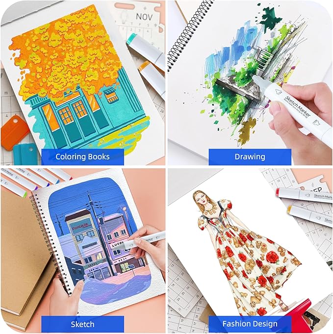 HOMSAILMO 80 color liquor base mark, double pointed (chisel and fine) permanent painting mark, suitable for adult coloring books, sketches, illustrations, with transparent box