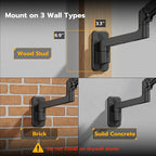 ARES WING Wall Mount Monitor Arm for 17-49 Inch Ultrawide Screens, Heavy Duty Single Monitor Mount Holds 44 lbs, Fully Adjustable Gas Spring Wall Mount, 75x75/100x100 VESA Mount, Black