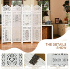 5.75Ft Room Divider Wood Screen, 33Lbs Durable Antiqued Style MDF Carved Headboard, Reversible Freestanding Folding Partition Paravent for Home Office, 69 * 71 inch(H*W) - 4 Panels (Rustic White)