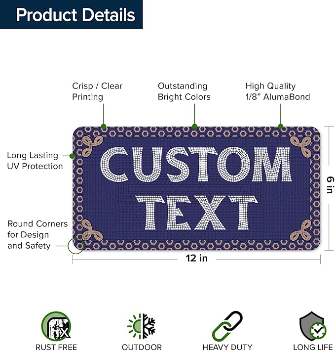 Custom Sign, Custom Street Sign, 11 Font Colors, 13 Font Styles, 4 Hole Options, 22 Sizes, 6x12 Inches, Rust Free DiBound, Fade Resistant, Made in USA by My Sign Center (Fauxsaic 1)