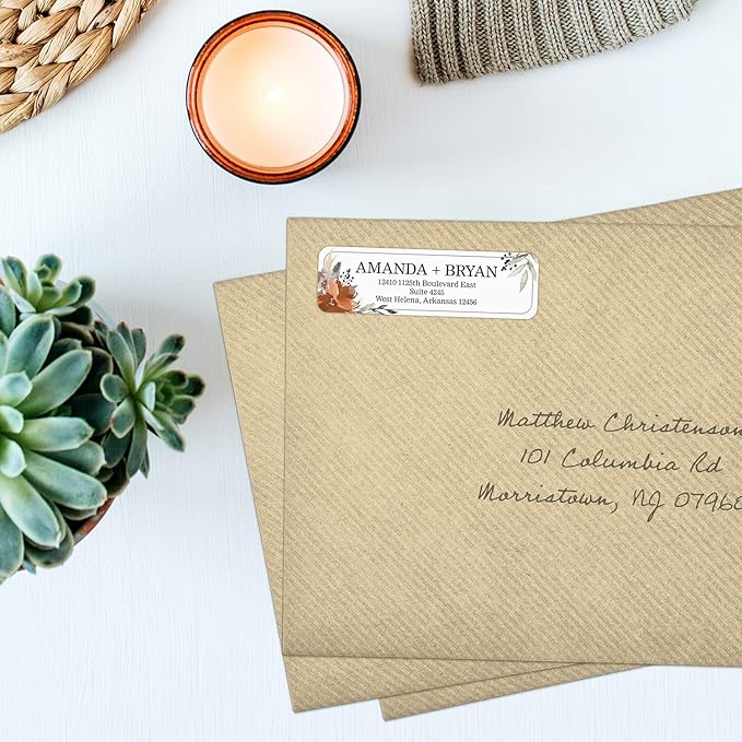 Indie Floral Rolled Address Labels/Roll of 500 Personalized Return Address Labels/Designer Return Address Stickers in Elegant Plastic Dispenser