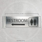 ALPHA DOG SIGNS Corridor Projecting Hallway Bathroom Sign, Left Arrow, 4"x12" Double Sided, Indoor/Outdoor, Easy Install, Durable Business Wayfinding Plaque, USA-Made (Brushed Stainless)