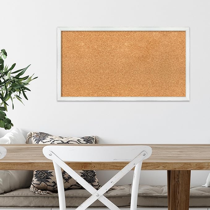 Amanti Art Natural Cork Board for Wall, 15x27 Vision Board with White Frame, Medium Corkboard Office Decor for Home Organization, Country Rustic Corkboard Pinboard to Display Items for Home