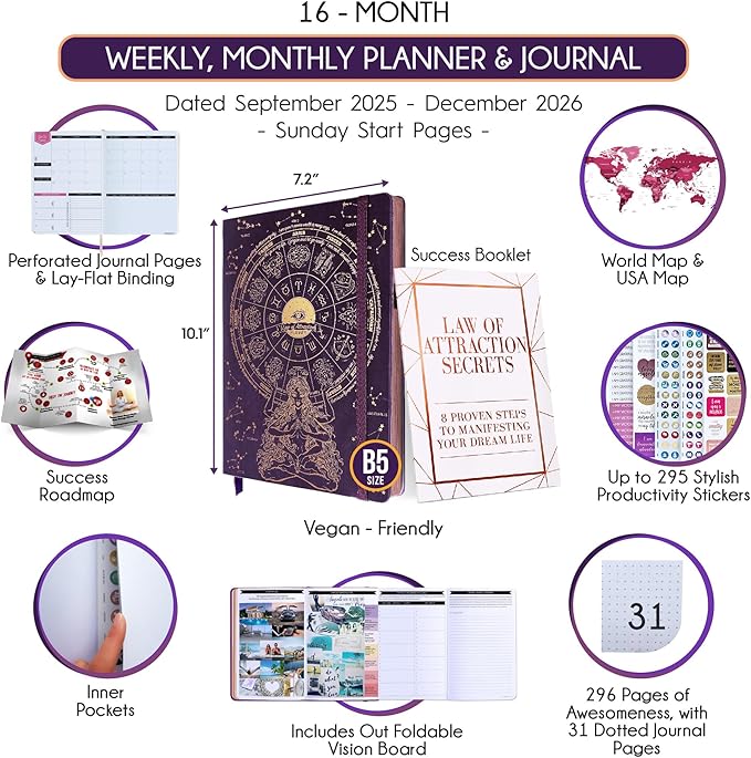 2025-2026 Planner Weekly and Monthly | 16-Month Life Planner to Increase Focus & Productivity | Reduce Overwhelm & Achieve Your Biggest Goals | Include Gift Box & Stickers | Sep 2025-Dec 2026