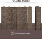 HOMCOM 6 Panel Room Divider, 6' Tall Folding Privacy Screen, Hand-Woven Freestanding Wall Partition for Home Office, Bedroom, Brown