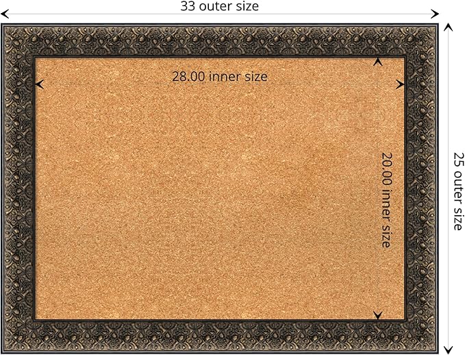 Amanti Art Natural Cork Board for Wall, 25x33 Vision Board with Black Wood Frame, Medium Corkboard Office Decor for Home Organization, Traditional Corkboard Pinboard to display items for home