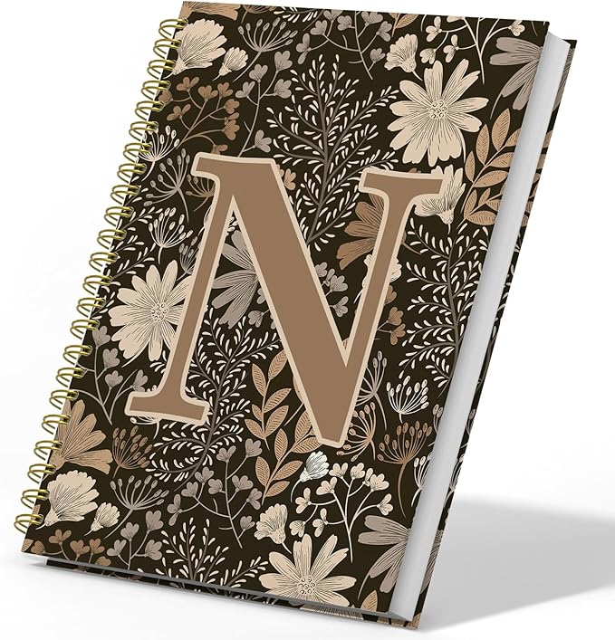 Initial N Personalized Journal Notebook, Boho Floral Journaling Notebooks for Women Girls, Costom Monogrammed Gifts for Women Mom Girls Friends, Letter Spiral Notebook, 5.5x8.3