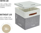 DECOMOMO Storage Basket with Lid, Storage Cubes with Handles, Fabric Box with Lid (Grey and White, 13” / 3 Pack)