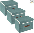 TYEERS Collapsible Storage Boxes, Washable Fabric Storage Bins with Lids, 14.9x9.8x9.8 inches, 3 Pack, Aqua Deep