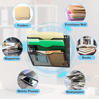 EASEPRES Magnetic 3 Pocket Mesh Hanging Wall File Organizer, Wall Mounted Mail Paper Document Folder Holder, Clipboard Storage Magazine Rack with Nametag Label for Office Home School, Black