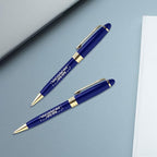 DISCOUNT PROMOS 50 Ultra Executive Pens Pack - Customizable Text, Logo - Twist To Write, Gold Accent - Blue