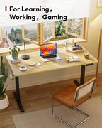 SANODESK Electric Standing Desk 48 x 30 Inches Whole-Piece Desktop Height Adjustable Stand Up Desk w/6-Button Controller Ergonomic Computer Desk for Home Office, Black Frame + Natural Tabletop