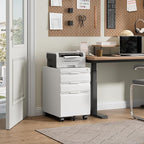 Bestoo 3-Drawer Mobile File Cabinet with Lock, Metal Filing Cabinet on Wheels for Home Office Under Desk, Fits File Folders, Letter/Legal/F4/A4 Size, Assembly Required (White)