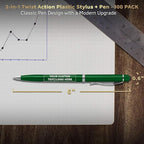 DISCOUNT PROMOS Custom Twist Action Plastic Stylus Pens, Set of 100, Personalized Bulk Pack - Pens for Work, Cool Pens for Writing, Black Ink - Green