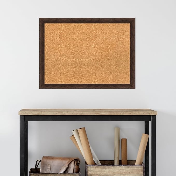 Amanti Art Natural Cork Board for Wall, 23x31 Vision Board with Brown Wood Frame, Medium Corkboard Office Decor for Home Organization, Casual Corkboard Pinboard to display items for home organization