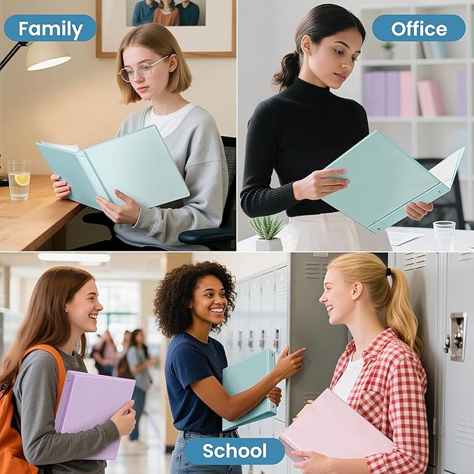 SUNEE 3 Ring Binder 1.5 Inch 1 Pack, Clear View Binder Three Ring PVC-Free (Fit 8.5x11 Inches) for School or Office Supplies, Pastel Blue