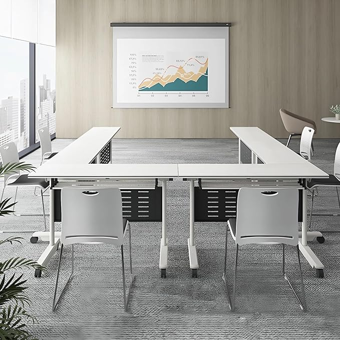 10Pack Conference Room Table, Folding Conference Table for Office Classroom, Mobile Training Tables with Casters Silent Wheels, Large Rectangular Convertible Modular Seminar Tables (L63in)