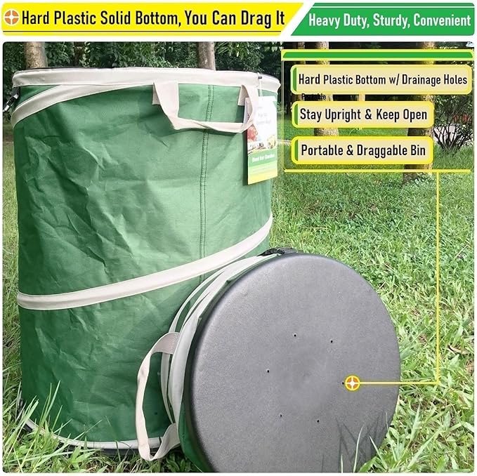 24-Gallon Collapsible Trash Can (19x21 in) Hard-Shell Bottom Yard Garden Bag for Yard Waste,Debris Bags,Pop-Up Trash Can,Recycling Bin,Camping Waste Bin,Laundry Hamper,Lawn Grass,Leaf Bag,Weeds Barrel