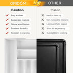 oridom Large Premium Bamboo Silverware Organizer - Expandable Drawer Organizer & Utensil Organizer - 17"x19.7" Cutlery Tray with Dividers for Kitchen Utensils and Flatware (7-9 Slots) (White)