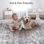 Rugcomf Living Room Rug 6x9 Rug Machine Washable Boho Soft Area Rug Non Slip Vintage Low Pile Large Rug for Living Room, Bedroom, Farmhouse, Dining Room, Kids Playroom(Grey)