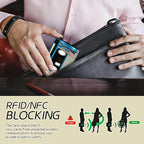 BWEGRHE Small Travel Wallets, Blue Cassette Slim Minimalist Front Pocket Wallet with Wristlet, RFID Blocking PU Leather Credit Card Holder with ID Window Change Purse for Men Women