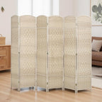HOMCOM 6 Panel Room Divider, 6' Tall Folding Privacy Screen, Hand-Woven Freestanding Wall Partition for Home Office, Bedroom, Washed Oak