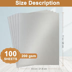 Silunkia 100 Sheets Silver Shimmer Cardstock 8.5 x 11 Crafts Paper, 200gsm/75lb Heavyweight Glossy Paper Card Stock for Office Printing, Business Cards, Wedding Invitations, Anniversary Card