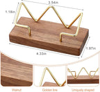 Amyhill 2 Pieces Wood Business Card Holder for Desk Wooden Business Card Display Stand Postcard Holder for Office Home Desktop (Wood Color, Gold)