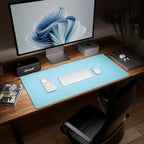 Aothia Double-Sided Desk Pad – 35.4" x 15.7" Leather Desk Mat with Eco Cork Protector, Large Mouse Pad, Waterproof Desk Blotter for Office/Home (Blue Topazn)