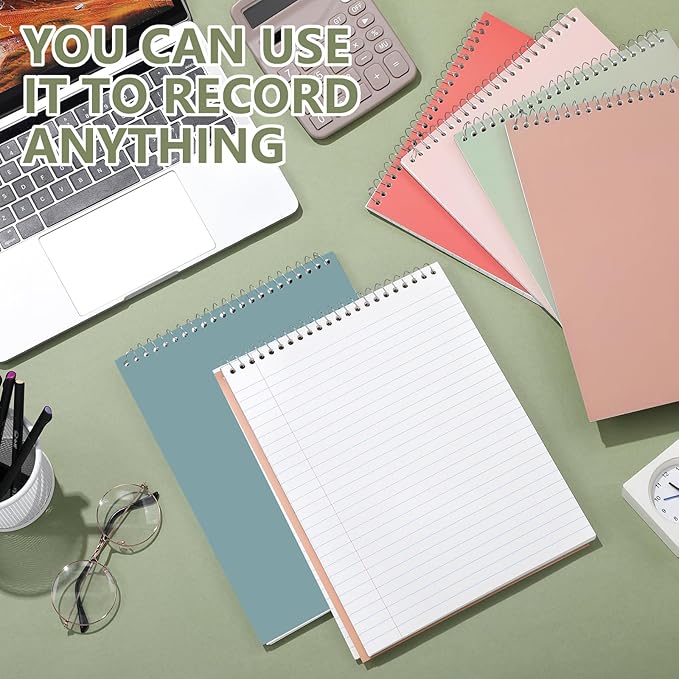 6 Pack 8.5 x 11'' Top Bound Office Steno Book Wide Ruled Double Sided Spiral Notebooks Reliable White Paper 70 Sheets/Pad Pastel Colors Covers for Writing School Notes(Business Color)