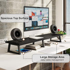 TEAMIX Black 42 inch Dual Monitor Riser,Wood and Steel Long Monitor Stand for 2 Monitors with Storage Large TV Riser Computer Laptop Stand for Desk Office Organization