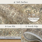 GENIMO 9x12 Area Rugs for Living Room, Machine Washable Non Slip Vintage Rugs, Low Pile Lightweight Chenille Print Rug for Bedroom, Dining Room, Home Office, Muted Green