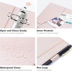 Ospelelf 3 Ring Binder with Clipboard 2 Inch Leather Binder for Letter Size (8.5" x 11"), Clipboard Binder with 5 Tab Dividers Back to School Supply, Rose Gold