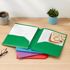 Amazon Basics Plastic 3 Hole Punch Folders with 2 Pockets, 8.5 x 11 inches, Pack of 6, Assorted Color