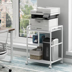 Fannova Large Printer Stand Table with Storage Shelf for Host Computer, PC Tower, CPU and Shredder, 3 Tier Rolling Printer Cart with Wheels for Home Office Storage and Organization - White