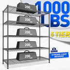 45 "W Storage Shelves 5 Tier Wire Shelving Unit Adjustable Metal Shelving Wire Shelf Pantry Shelves Wire Commercial Rack for Closet Kitchen Pantry Utility Room Garage 45" Wx 13.5" Dx70.5 H Black