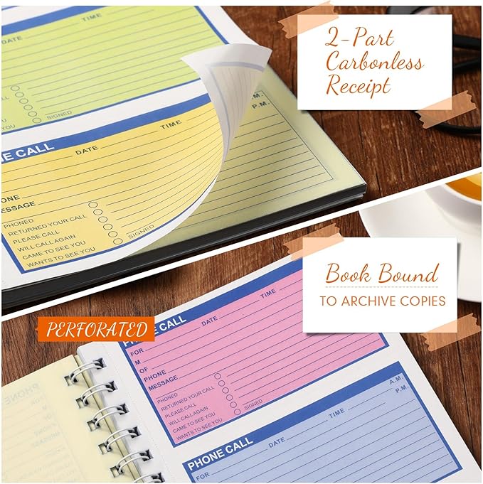 Fullhawl 10 Pcs Spiral Bound Phone Message Book 5-1/2" x 11" 2 Part Colorful Carbonless Phone Message Pads 4 Messages Per Page Carbon Copy Notebook Spiral Phone Call Log Book for Business Office