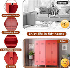 SUPEER 2 Doors Metal Storage Locker with Adjustable Shelves and 2 Hanging Rods, Metal Wardrobe Cabinet with Lock,Wardrobe Lockers for Home,Office,Assembly Required,Red