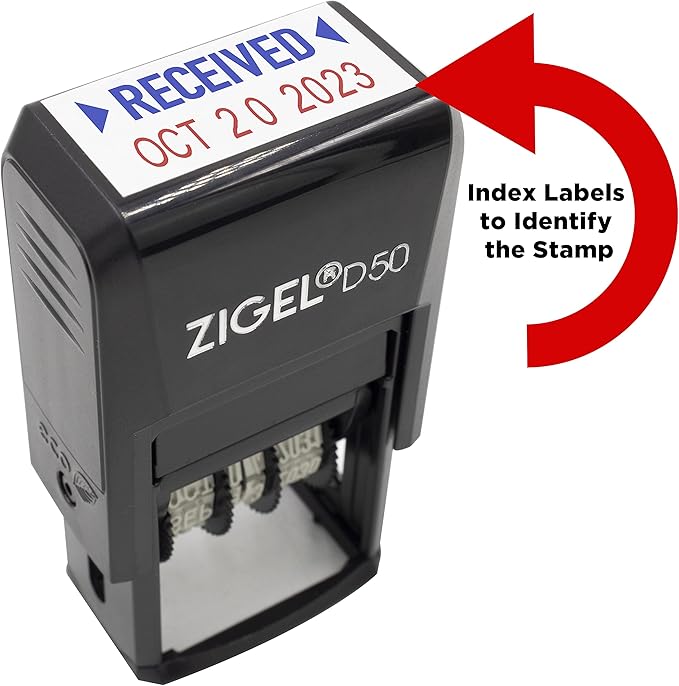 ZIGEL D50 Date Stamp with Completed - Self Inking Date Stamp - Blue/Red