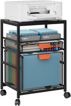 Marbrasse Rolling File Cart with Handle, Mobile File Cabinet on Lockable Wheels, Office Filing Cabinet Organizer, Printer Stand with Hanging File Folder Organizer for Home Office - Dark Brown