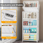 UAMFURI Extra Large Stackable Storage Bins with Lids & Wheels & Door, 260QT-52QT/13GAL*5Pack Foldable Collapsible Closet Organizers, Plastic containers drawers for bedroom Dorm