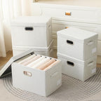 PRANDOM Collapsible Storage Bin with Lid [5-Pack] Fabric Foldable Storage Box Organizer Container Basket Cube with Cover for Home Bedroom Closet Office Beige(15.3x10x9.7)