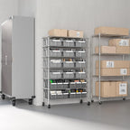 Seville Classics Heavy Duty NSF Bin Rack Solid Steel Wire Shelving Storage Unit, Patented Organizer for Garage, Warehouse, Office, Restaurant, Classroom, Kitchen, Gray, Includes 16 Bins