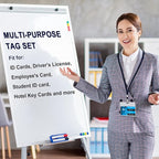 Marspark 100 Sets Clear Name Tags with Lanyard, Lanyards for ID Badges Reusable Strap with ID Holder Plastic Name Badges for Adults Business School Church Conference (Dark Blue)