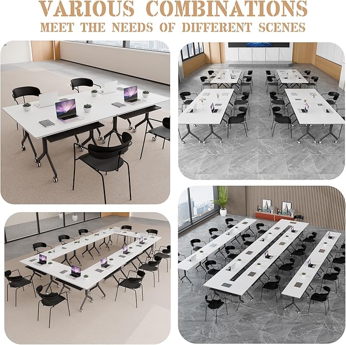 Goakwwuz Conference Room Table, Folding Conference Tables,Thicken Grey Tabletop,Flip Top Wooden Seminar Meeting Room Table for Conference Room Offices (10, Black Drawer, 55.1”)