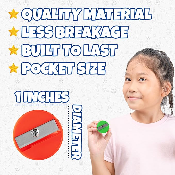 Bedwina Pencil Sharpeners - 9 Pack Pocket Sized Mini Handheld Colored Pencil Sharpener Manual for Kids, Plastic and Colorful for Party Favors, Goodie Bags, Classroom Prizes, School Supplies