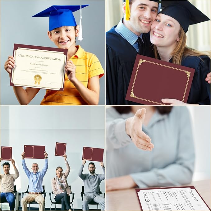 HAUTOCO 30 Packs Certificate Holders, Burgundy Diploma Holders, Document Award Covers Certificate Folders with Gold Foil Border for 8.5x11 Letter Size
